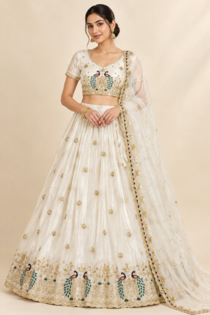 Ivory White Embroidered Lehenga Choli with Dupatta